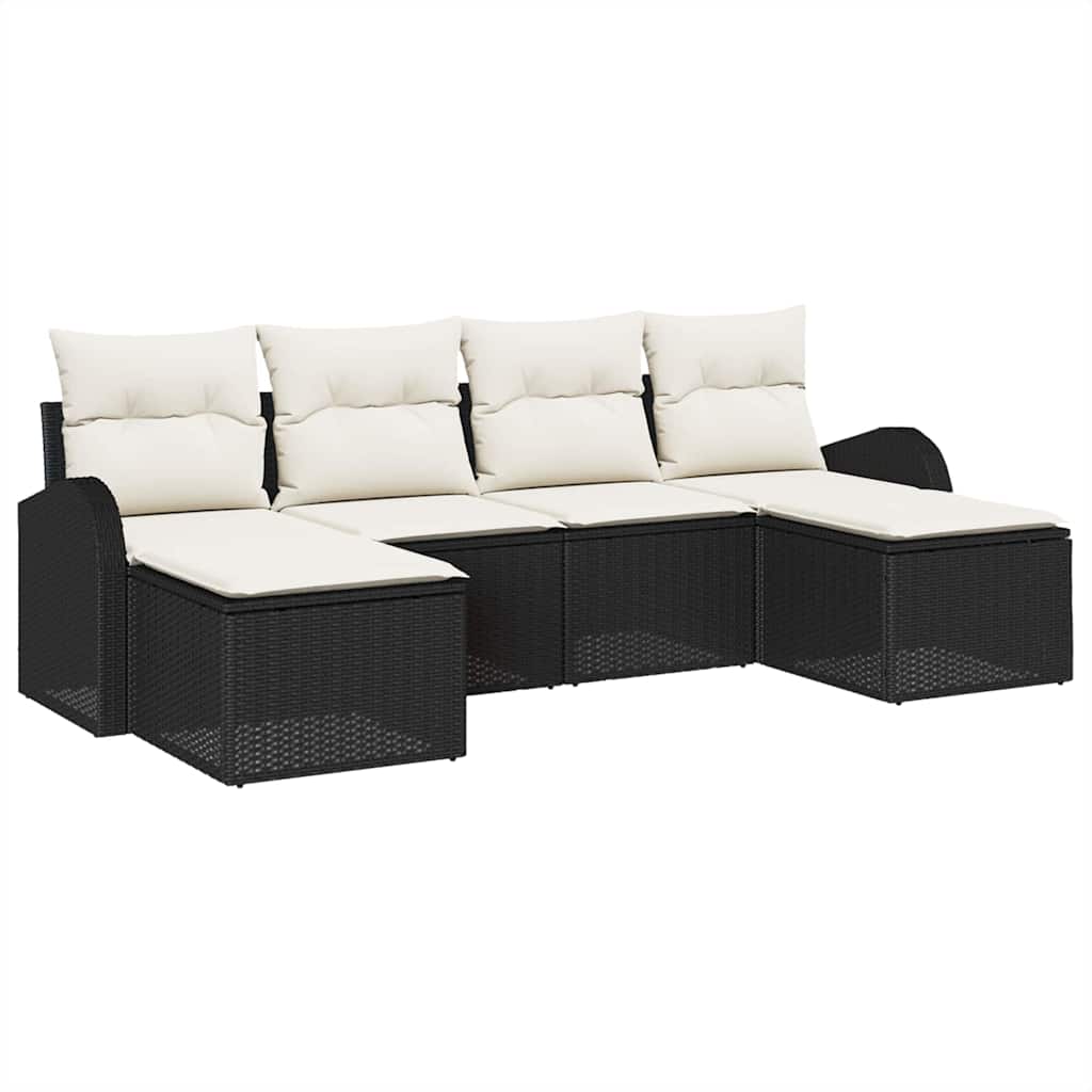 Garten-Sofa-Set mit Kissen 6 pcs Schwarz und Weiß Poly Rattan